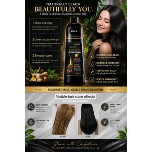 REAL BLACK Permanent Natural Black Hair Shampoo Dye, 500ML Black Hair Darkening Shampoo Dye, Hair Tint Hair Color Dye Shampoo for women and Men 3 in 1 Fast Hair Moisturizer Dye Shampoo Black Hair Dye Shampoo For Women and Men Grey hair Dye
