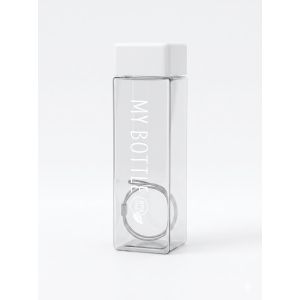 Premium Clear Square Water Bottle - 500ml BPA-Free Portable Sleek Travel Flask with Carrying Strap (White Lid)