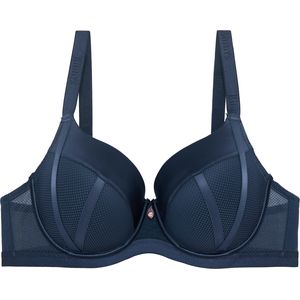 Binnys Sensational Navy Blue Bra Adjustable Straps Wire Mesh Comfort Satin Splicing Design Women's Underwire Weekends Bra 