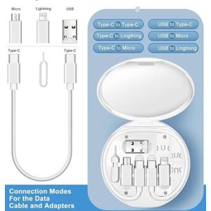 Original All in One 60W USB Fast Charging Travel Data Cable Set Type C, Lightening and Micro USB Port Inbuilt Mobile Stand