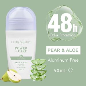 FloraRuby Power Care Pear & Aloe Deodorant Roll-On Aluminum Free 48H Odor Protection Long Lasting Fresh Freshness Body Deodorant for Men & Women