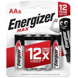 Energizer MAX AA Alkaline Batteries 8 Pack – Long-Lasting 1.5V Double A Batteries with 12-Year Shelf Life