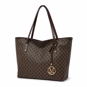 Brown Women's Tote Bag Large Capacity Printed Handbag with Zipper Closure for Daily Commuting Shopping and Work