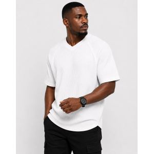 DAMBA Premium Waffle Knit T-Shirt for Men – Luxury Textured Short Sleeve Casual Tee - WHITE 