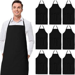  Classic Black Aprons Bulk - C3 ommercial Chef Bib Apron for Kitchen and Restaurant Cooking without Pockets, Unisex Women and Men, Adult - 6Pack