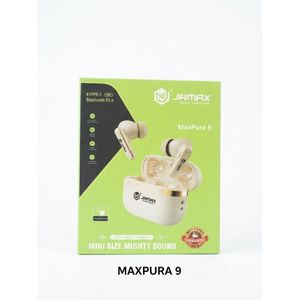 Jamax MaxPura 9 Mini True Wireless Bluetooth 5.4 Earbuds with Charging Case & Touch Control – Off-White