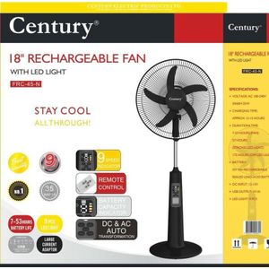 Fan Century 18" Rechargeable Standing Fa FRC-45-N with LED Light, Remote, 9 Speeds - 12V 7Ah Battery