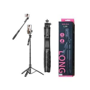 SML L16 Long Bluetooth Selfie Stick Tripod - Extra-Long Extendable Phone Stand with Detachable Wireless Remote Shutter & 360° Rotation for Smartphone Content Creation, Vlogging, Live Streaming & Travel - Black