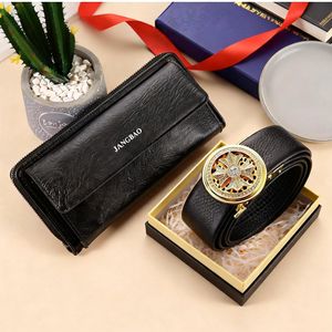 Men’s 2-in-1 Wallet & Belt Combo - Durable Zipper Closure Long Wallet with Rotating Buckle Belt, Giftable Set for Daily/Office Wear