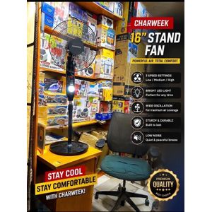 CHARWEEK 16-Inch Rechargeable Standing Fan with LED Light
