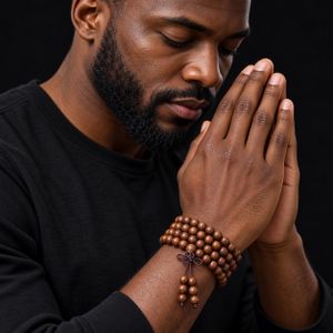 PREMIUM Wooden Bead Bracelet Hand Chain For Men Women - Vintage Jewelry Prayer Beads Rosary
