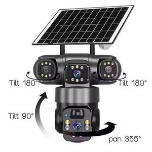 Triple Lens 4G Solar CCTV Camera – Wireless Outdoor PTZ Security Camera with Night Vision, Motion Detection, SIM Card & V380 Pro App (T30)