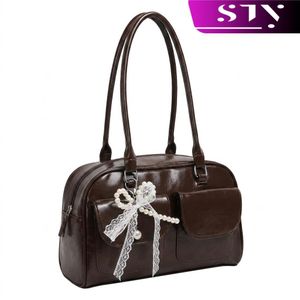 STY Ladies Handbags Women Underarm Bag PU Synthetic Leather Bags Brown Bags Boston Bag 
