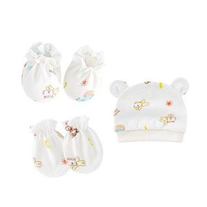 New Born Baby Hat and Baby Mittens Set Infant 100% Cotton Caps Mittens for Newborn