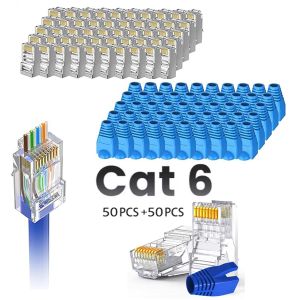 Kashemano CableCreation RJ45 Connectors,  Connector Boots, Network Connector for Solid Wire and Standard Cable, Transparent, 50 Pair