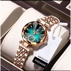 POEDAGAR Female Designer Stainless Steel Wristwatch plus free earrings, necklace and bracelet 