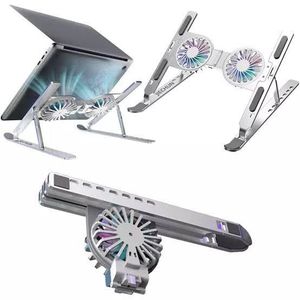 Foldable twin turbine cooling fan + RGB lighting laptop Heat Dissipation notebook PC stent laptop stand - 360 rotation