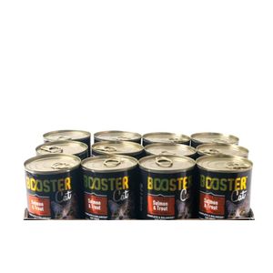 Crate of Booster Cat Canned Food - Chunks in Gravy - Salmon & Trout flavor ( pack of 12 cans -415g)