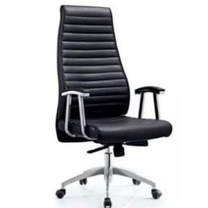 High Black Ribbed Executive Office Chair Inspired by Mid-Century European Design 