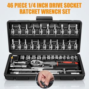 Drive Socket Ratchet Wrench Set/Spanner Set/Screwdrivers Set, Mythco 46 Pieces 1/4 Inch Drive Socket Ratchet Wrench Set Black.