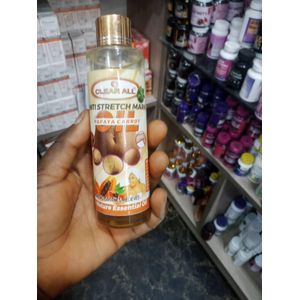 Clear All Anti Stretch Marks Oil, a unisex body oil designed for all skin types to help minimize the appearance of stretch marks and scars. 