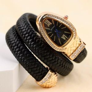 Keep Moving First Class & Very Beautiful Ladies Snake-Shaped Twist Black/Rose Gold Leather Wristwatch For Boss Chic 