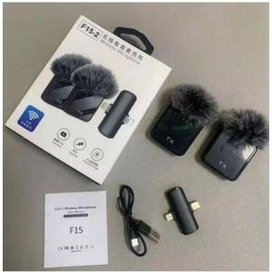 F15 - 2 wireless microphone with 3 in 1 receiver for Android , iPhone cameras recording live streaming YouTube tiktok
