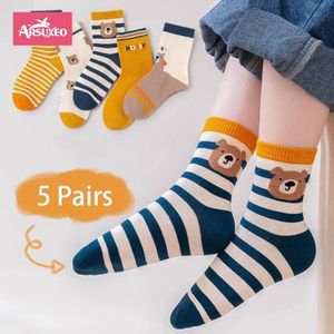 Arsuxeo 5 Pairs Children's Socks 1-4Y Boys Cotton Socks Knee-high Cartoon Socks