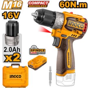 Ingco Lithium-Ion Compact Brushless Cordless Drill 16V 2-Speed Gear
