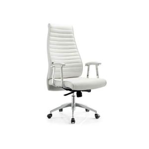 Executive High Back Office Chair White PU Leather Ergonomic Swivel Chair With Armrest And Wheels