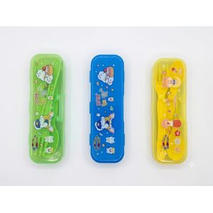 Children plastic spoon and fork feeding set with storage case- 1PC, RANDOM  coloure