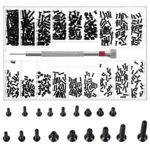 Caltucus Core 500 Pcs screws, small screws, rust and corrosion resistant, reusable, firmly fixed with deep threads, easy to carry, glasses and watches SSD micro screws suitable for computers and mobile phones, 18 sizes, black