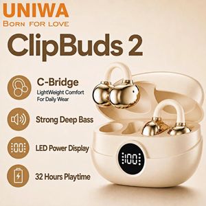 UNIWA Gold Wireless Open Ear Earbuds with Bluetooth, Air Clip-on Design, Lightweight Comfort, Stable Fit Open Ear Bluetooth Earphones, Built-in Mic, 50H Play