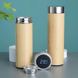 Smart LED Temperature Display Thermos - 500ml Bamboo Vacuum Flask Water Bottle