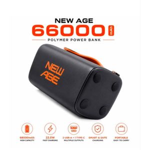 66,000mAh Power Bank ( Turbo Ultra 6 ) – 22.5W Fast Charging, 2-Port USB & 2-Port Type-C, with LED Digital Display.