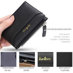 Men's Multi-Card Wallet, Compact Zip Wallet, Money Clip - Black