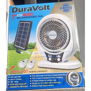 Duravolt 7 Inches 3 In 1 Rechargeable Table Fan, Solar Panel, LED Bulbs DRF-607 High Speed