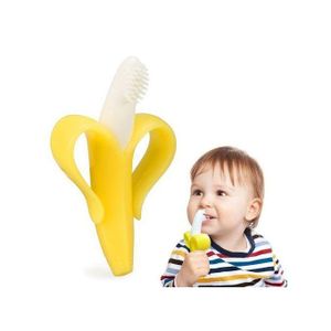 1 Banana Silicone Baby Teether Toy And Training Brush