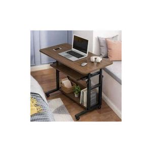 Adjustable Mobile  Laptop/ Bedside Desk For Home Study Table With Wheels & 2-Tier Storage Shelves – Brown