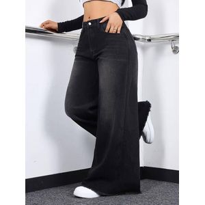 EXTRA WIDE LEGS FLARED BLACK WASH BAGGY JEANS 