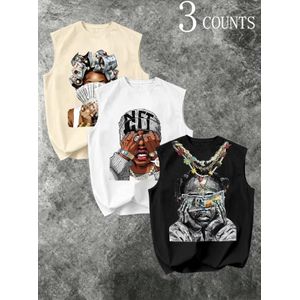 Halen Kay Three Piece Crew T-Shirt–Cream,White,Black