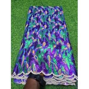 Purple sequins lace fabric. 5 yards. No gele. Purple Multicolor Sequin Lace Fabric with Floral Paisley Design for Asoebi & Events