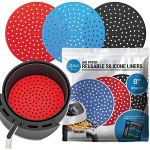 Yiliker Air Fryer Liners 3 Pack for 5-7QT Fryers - 8" Round Silicone Air Fryer Liners - Easy to Clean Air Fryer Accessories - Non-Stick Parchment Paper Replacement