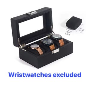 Exquisite 3 grids Carbon Fiber Finish Wristwatches Organizer with Transparent Glass 