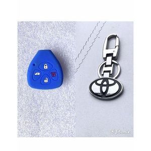 Toyota Key Holder + Silicon Remote Key Case Cover Blue/silver
