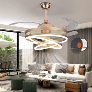 Modern Retractable Blade Ceiling Fan Chandelier  With Inbuilt Bluetooth Speaker 
