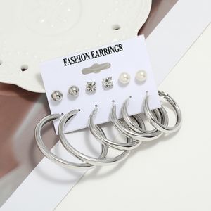 6 In 1 Earring Set Of Hoops,Studs & Pearl Mix Shape Earrings