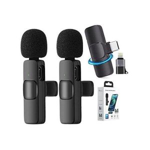 K9 Dual Wireless Lapel Microphone Lavalier Mic TYPE-C Android Phones IPhone + IOS Adapter