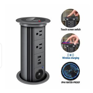 Pop Up Power Socket Tower with Wireless Charger - Kitchen & Office Desk Hidden Socket with USB, Touch Switch, Waterproof