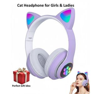 Wireless Bluetooth Cat Ear Headset – Foldable Stereo Over-Ear Headphones for Gaming, Online Classes & Music (Purple)
